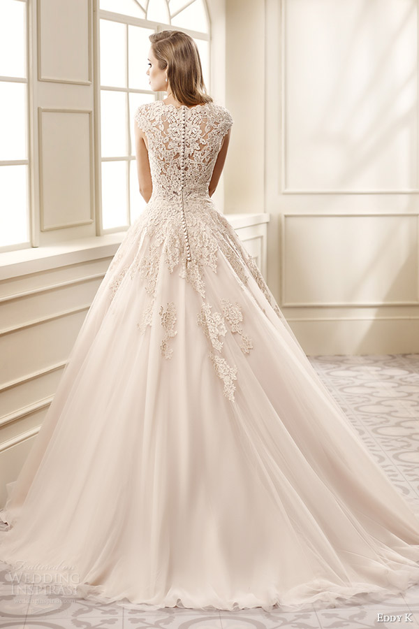 eddy k bridal 2016 cap sleeves sweetheart a line wedding dress (ek1065) bv medium train lace back champagne color romantic