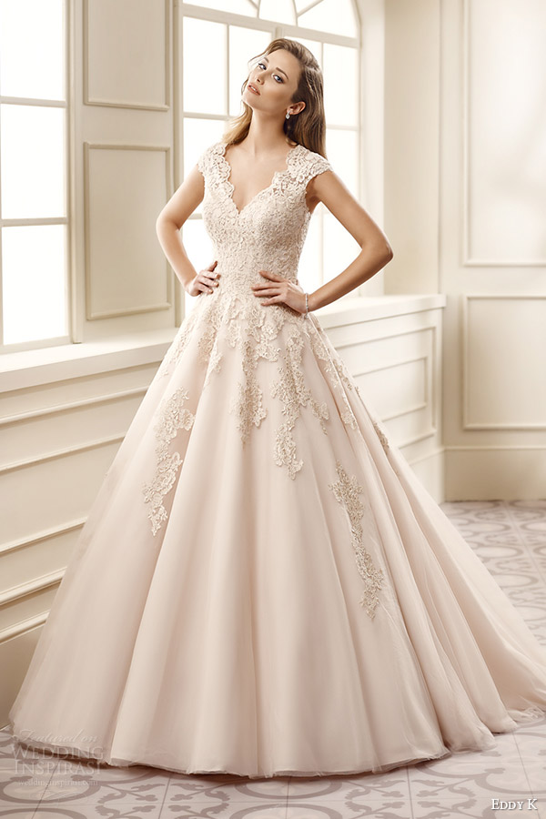 eddy k bridal 2016 cap sleeves sweetheart a line wedding dress (ek1065) mv champagne color romantic