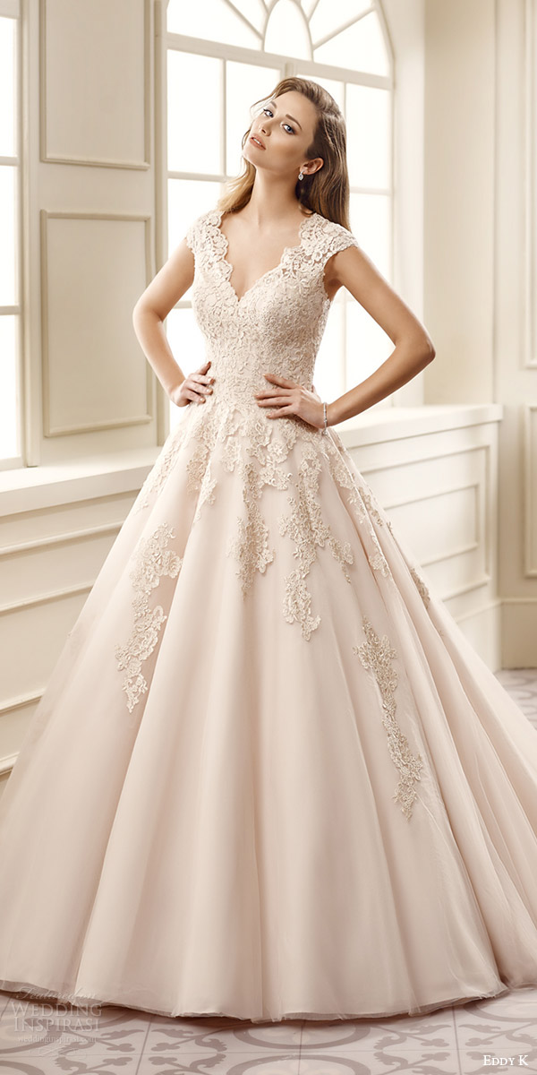 eddy k bridal 2016 cap sleeves sweetheart a line wedding dress (ek1065) zv champagne color romantic