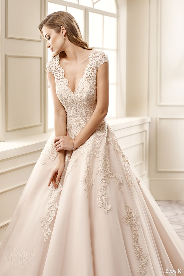 eddy k bridal 2016 cap sleeves sweetheart a line wedding dress (ek1065) zv  champagne color romantic