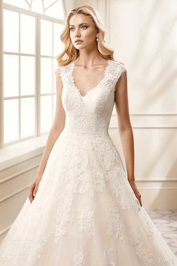 eddy k bridal 2016 cap sleeves thick straps lace bodice a line wedding dress (ek1069) zv romantic