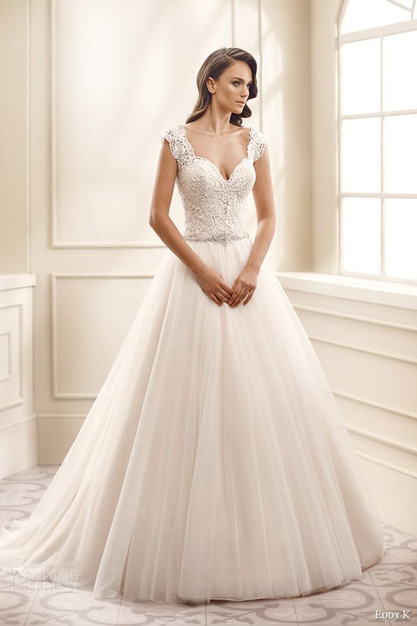 eddy k bridal 2016 cap sleeves thick straps sweetheart lace bodice a line wedding dress (ek1711) mv romantic