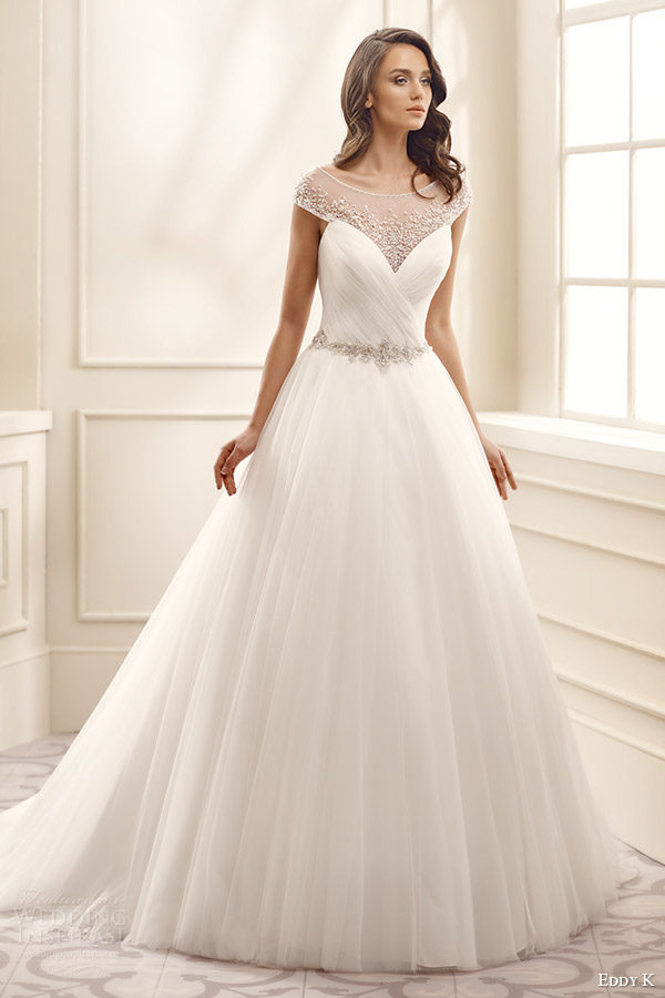 eddy k bridal 2016 illusion cap sleeves sweetheart surplice bodice ball gown wedding dress (ek1075) mv romantic