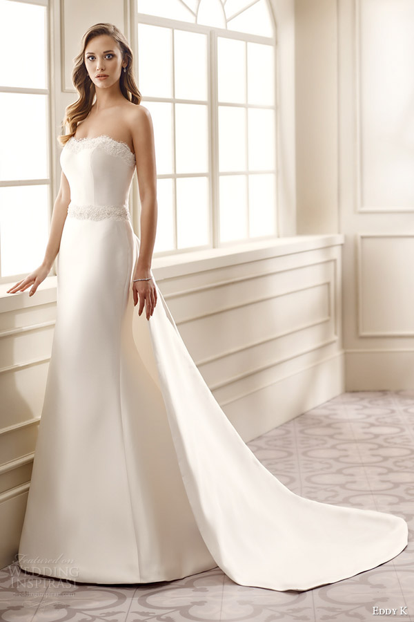 eddy k bridal 2016 strapless semi sweetheart trumpet wedding dress (ek1076) mv panel train