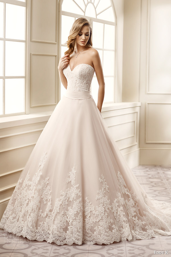 eddy k bridal 2016 strapless sweetheart lace bodice a line wedding dress (ek1061) mv romantic classic