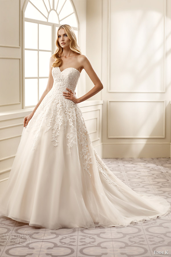 eddy k bridal 2016 strapless sweetheart surplice lace bodice a line wedding dress (ek1060) mv romantic classic