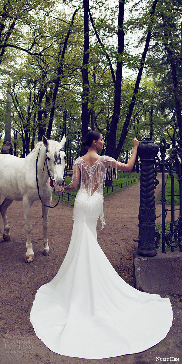 nurit hen 2016 bridal cap sleeve sweetheart neckline illusion vneck sheath fringe beaded bodice wedding dress sexy (04) bv