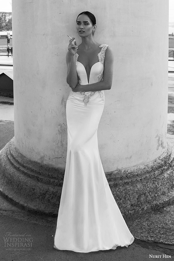 nurit hen 2016 bridal flutter sleeveless split sweetheart trumpet wedding dress (17) fv