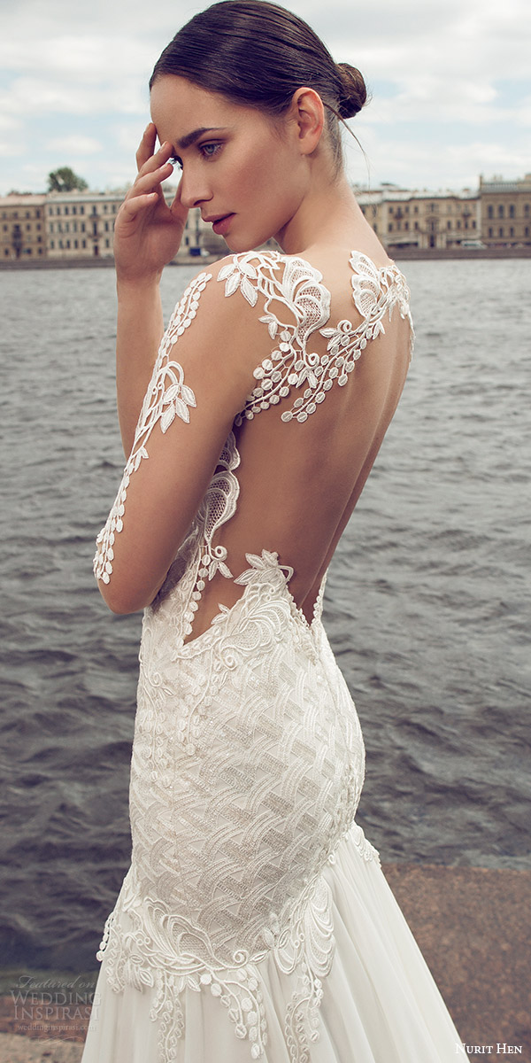 nurit hen 2016 bridal illusion long sleeves split sweetheart neckline mermaid embellished bodice sexy glam wedding dress (05) illusion back zbv