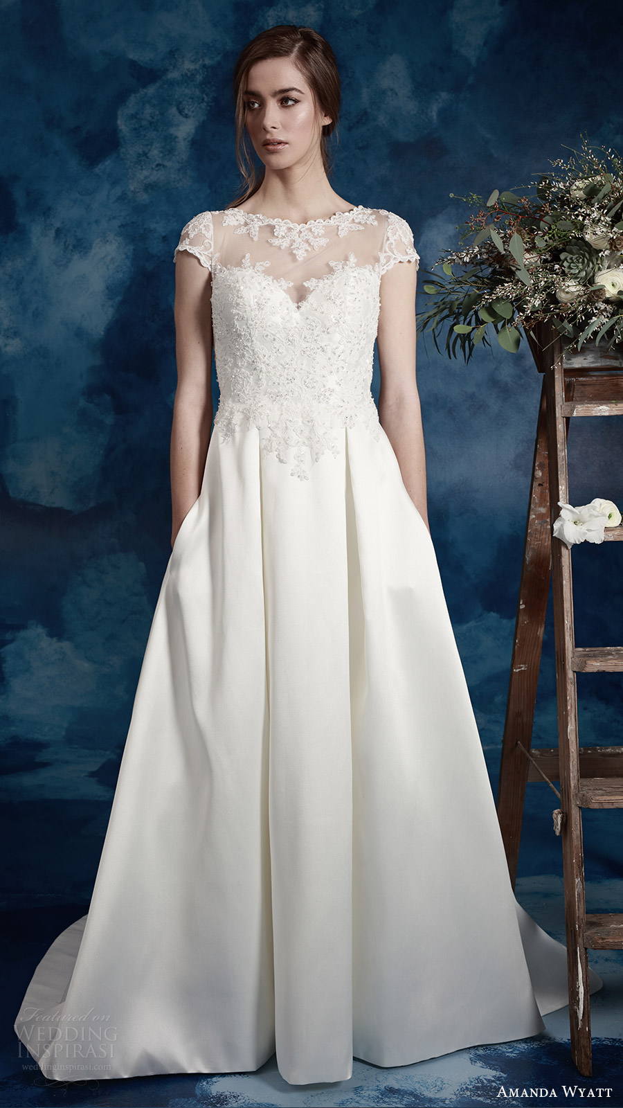 amanda wyatt bridal 2017 cap sleeves sweetheart illusion jewel a line wedding dress (wren) mv pockets train romantic