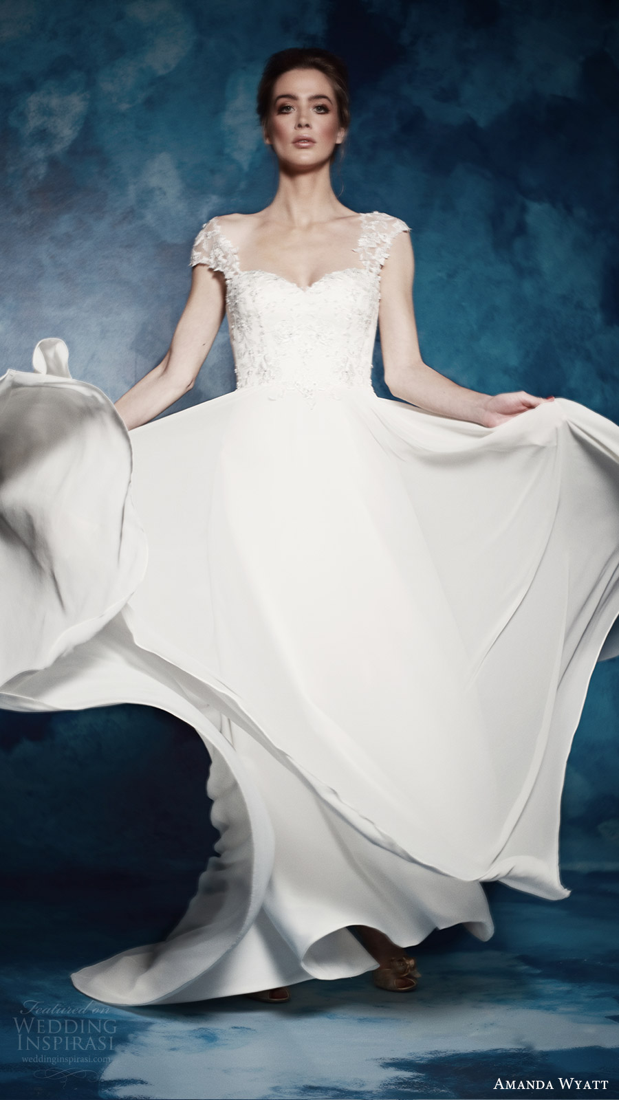 amanda wyatt bridal 2017 illusion cap sleeves sweetheart a line wedding dress (violette) fv  train romantic elegant
