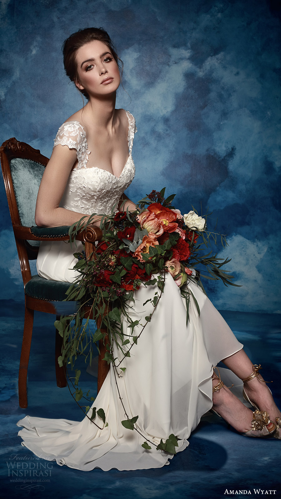 amanda wyatt bridal 2017 illusion cap sleeves sweetheart a line wedding dress (violette) fv   train romantic elegant