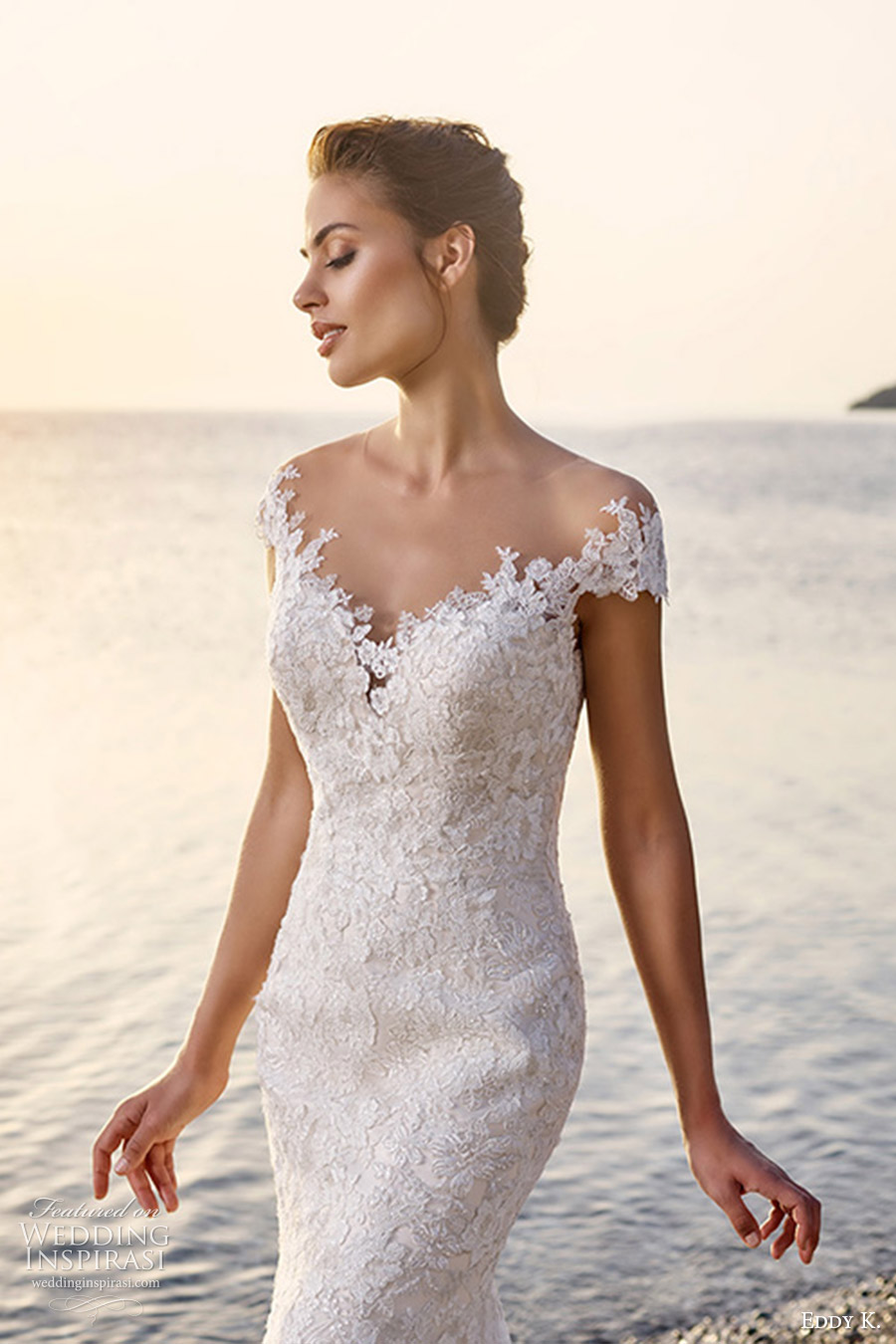 eddy k bridal 2017 cap sleeves sweethaert off shoulder lace sheath wedding dress (corsica) mv elegant