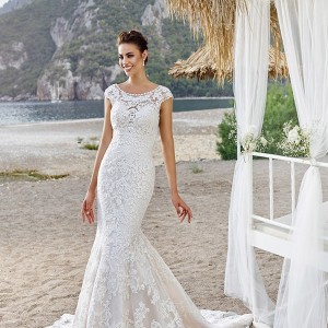 eddy k bridal 2017 cap sleeves sweetheart illusion scoop neck fit flare mermaid lace wedding dress (bella) mv scallop train