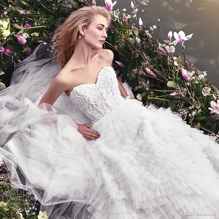 ellis bridals 2016 strapless sweetheart corset a line wedding dress (18021) ruffle skirt fv romantic