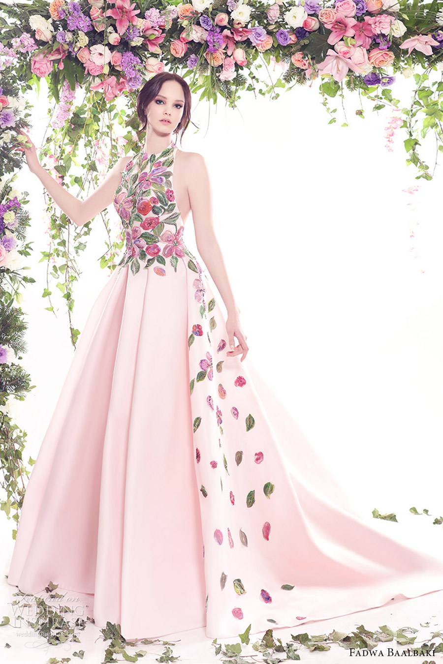 fadwa baalbaki spring 2016 couture halter neck multi color pink ball gown mv