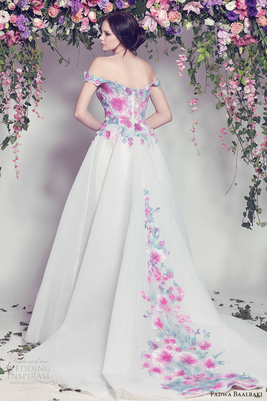 fadwa baalbaki spring 2016 couture off shoulder ball gown multi color floral bv train romantic fadwa baalbaki spring 2016 couture off shoulder ball gown multi color floral bv train romantic