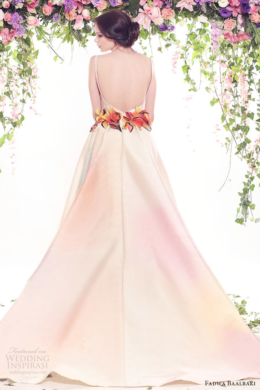 fadwa baalbaki spring 2016 couture sleeveless bateau neck ball gown multi color floral bv low back train
