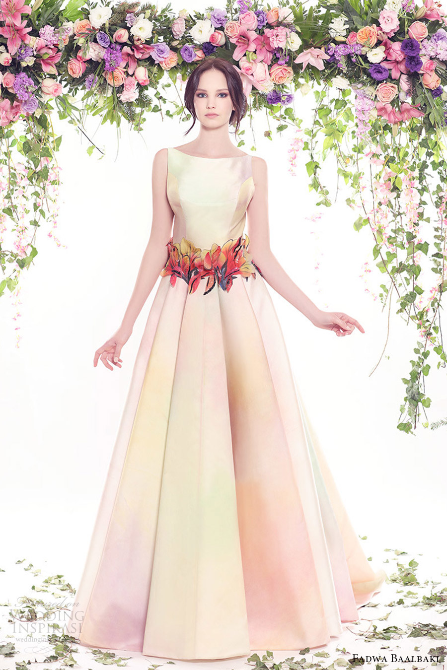 fadwa baalbaki spring 2016 couture sleeveless bateau neck ball gown multi color floral mv fadwa baalbaki spring 2016 couture sleeveless bateau neck ball gown multi color floral mv