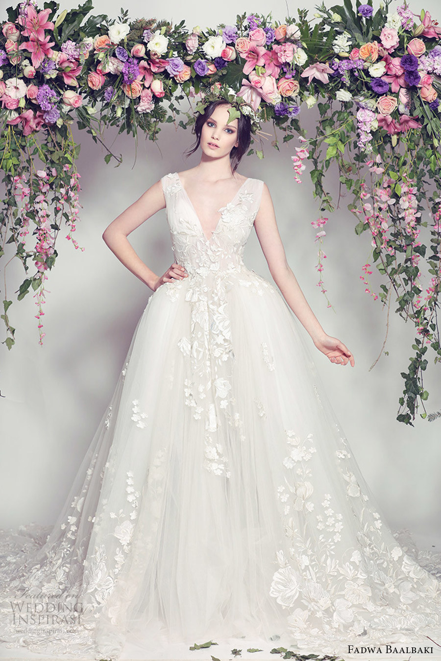 fadwa baalbaki spring 2016 couture sleeveless v neck ball gown wedding dress (01) mv romantic