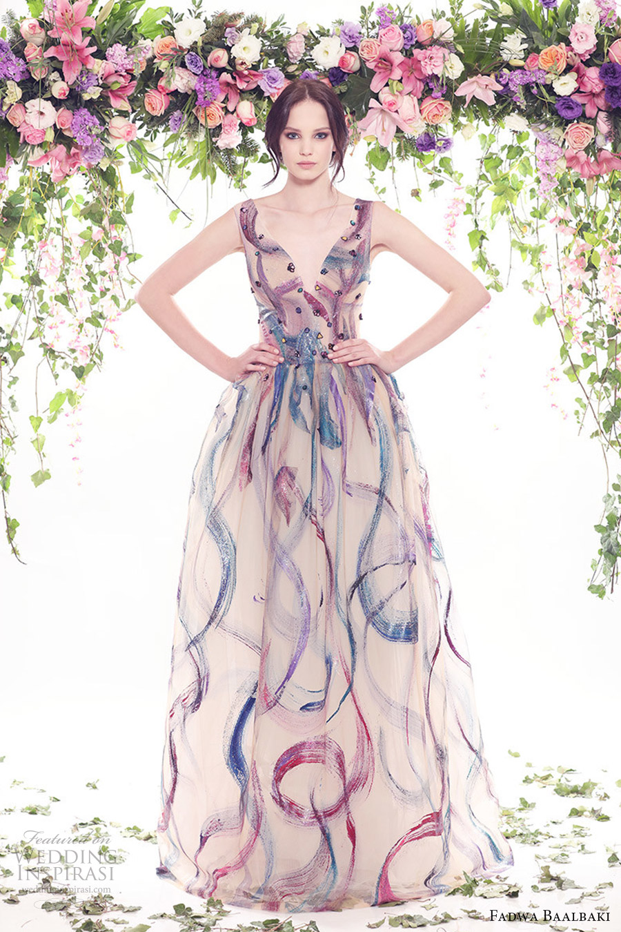 fadwa baalbaki spring 2016 couture sleeveless v neck multi color ball gown dress mv