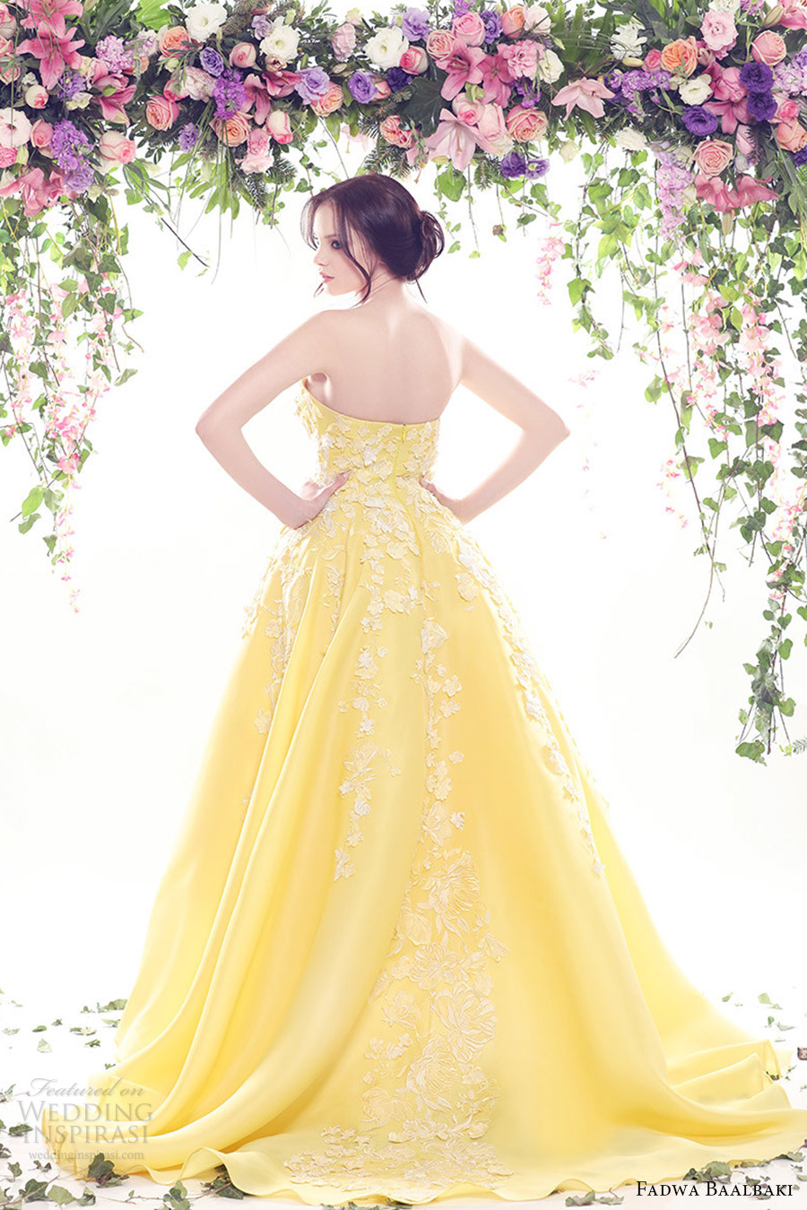 fadwa baalbaki spring 2016 couture strapless straight across dress yellow color bv