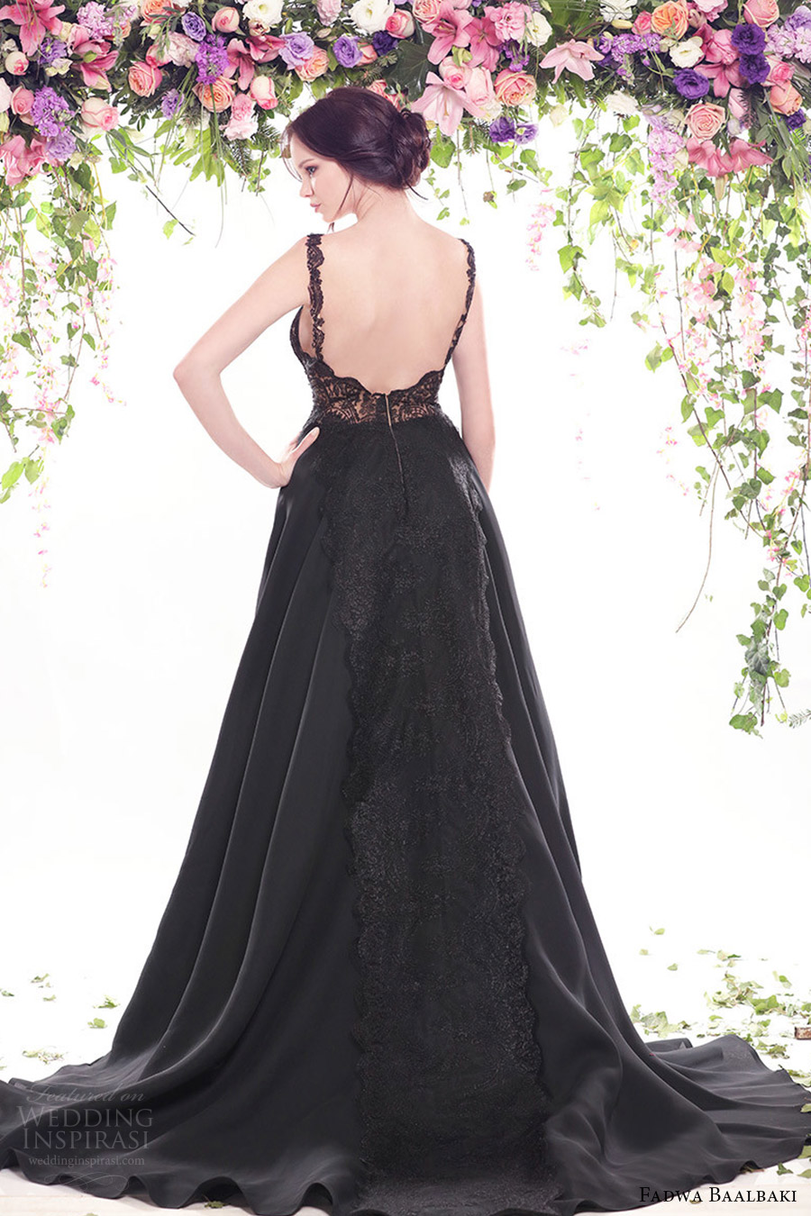 fadwa baalbaki spring 2016 couture strapless sweetheart black ball gown multi color bodice bv low back train