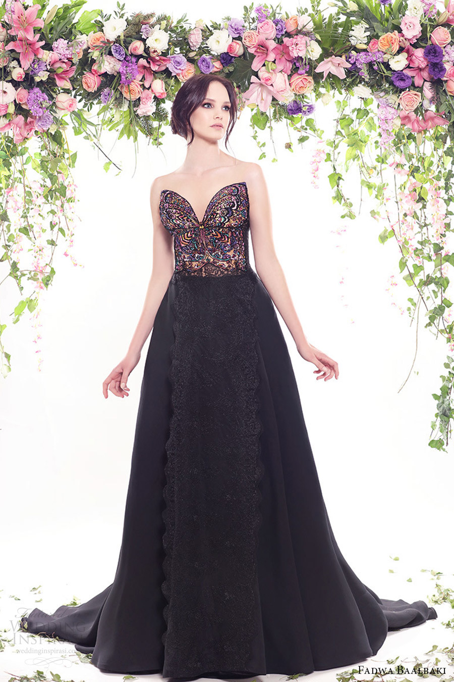fadwa baalbaki spring 2016 couture strapless sweetheart black ball gown multi color bodice mv fadwa baalbaki spring 2016 couture strapless sweetheart black ball gown multi color bodice mv