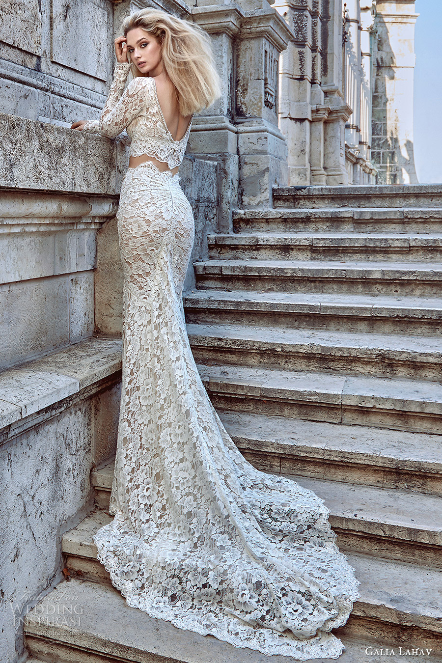 galia lahav fall 2016 bridal long sleeves v neck sheath lace wedding dress (morgan) bv elegant edgy pockets medium train