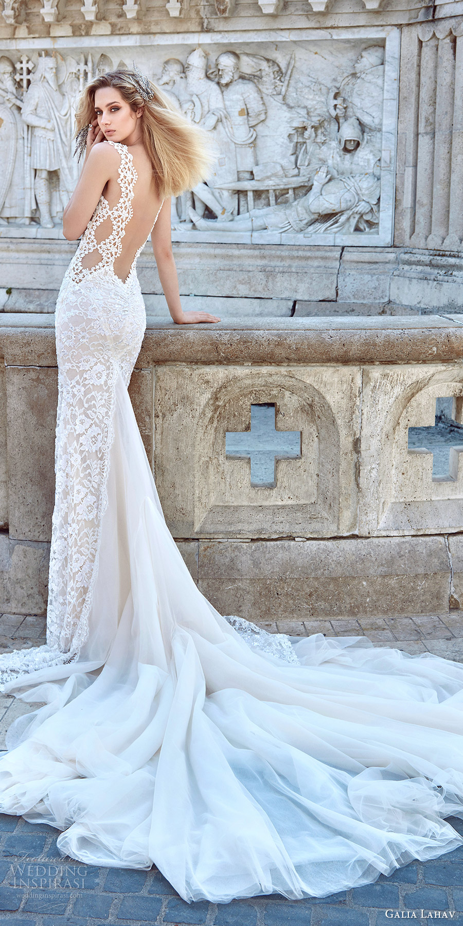 galia lahav fall 2016 bridal sleeveless lace strap sweetheart sheath lace wedding dress (aurora) bv sexy glam low back train