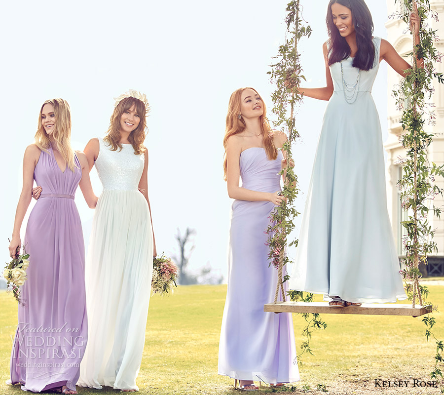 kelsey rose bridal party 2016 pastel mix match mismatched bridesmaid dresses lavender wisteria purple lilac shades