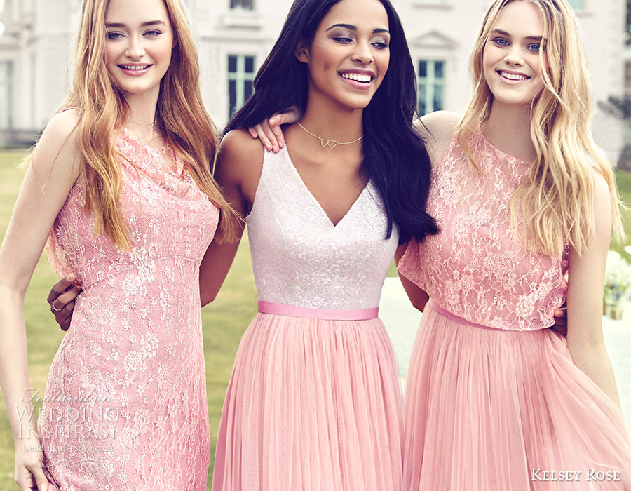 kelsey rose bridesmaids 2016 mix match mismatched lace bridesmaid dresses blush pink rose wedding party