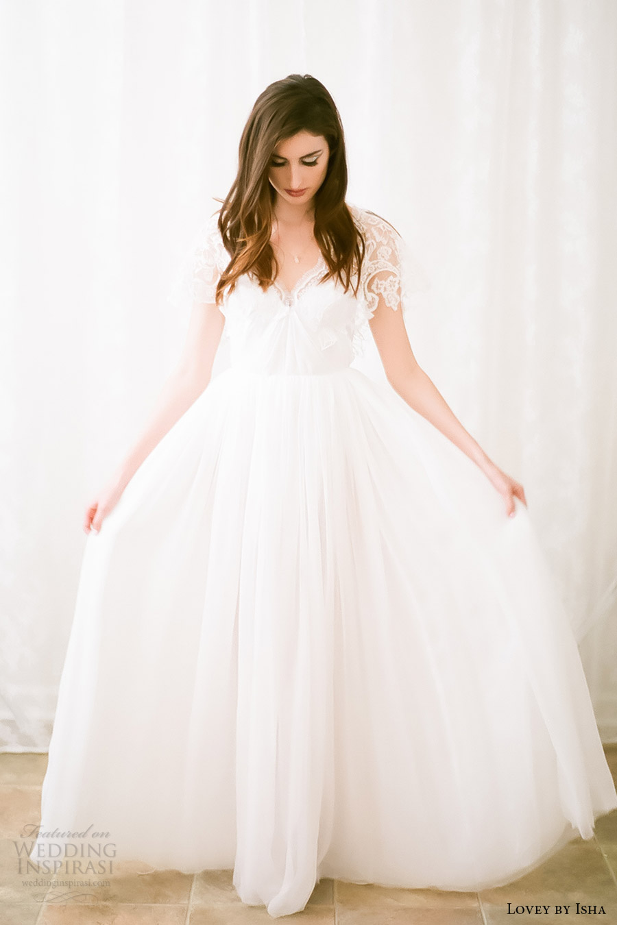 lovey by isha bridal spring 2016 illusion short sleeves vneck column wedding dress (02) fv romantic lovey by isha bridal spring 2016 illusion short sleeves vneck column wedding dress (02) fv romantic