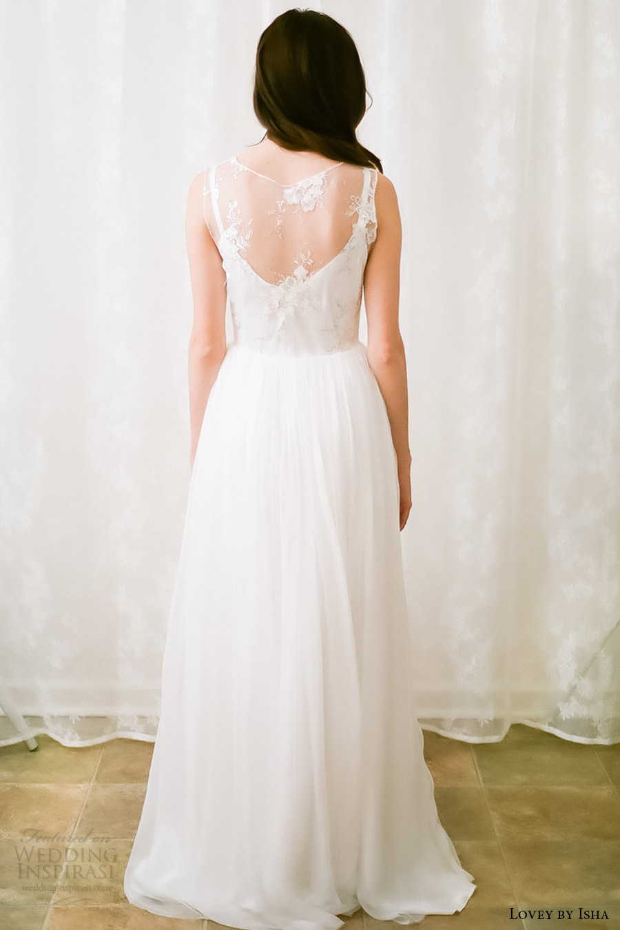lovey by isha bridal spring 2016 sleeveless vneck sequin lace bodice a line wedding dress (05) bv illusion back romantic
