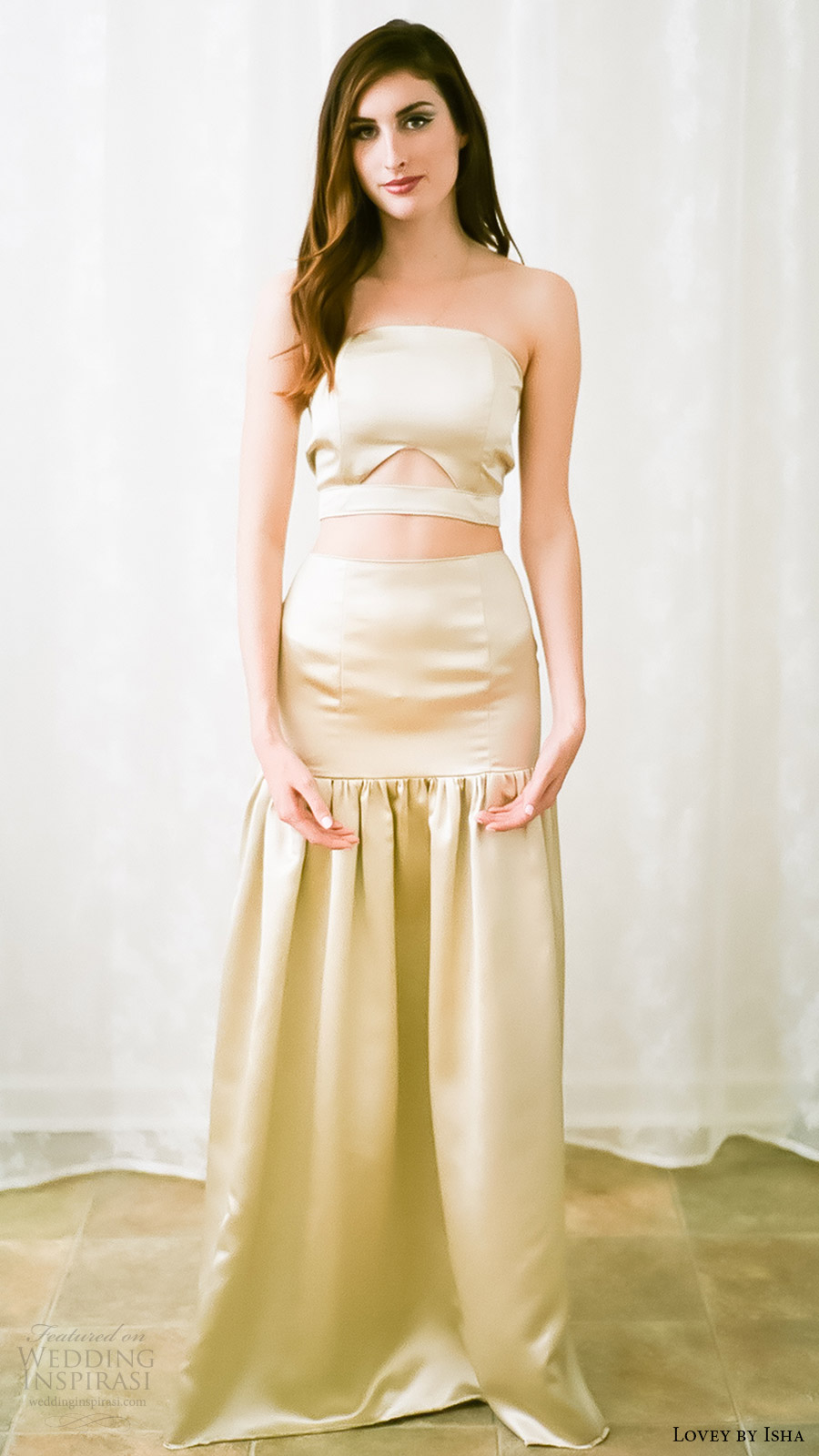 lovey by isha bridal spring 2016 strapless straight across crop top gold color drop waist mermaid wedding dress (07) mv lovey by isha bridal spring 2016 strapless straight across crop top gold color drop waist mermaid wedding dress (07) mv