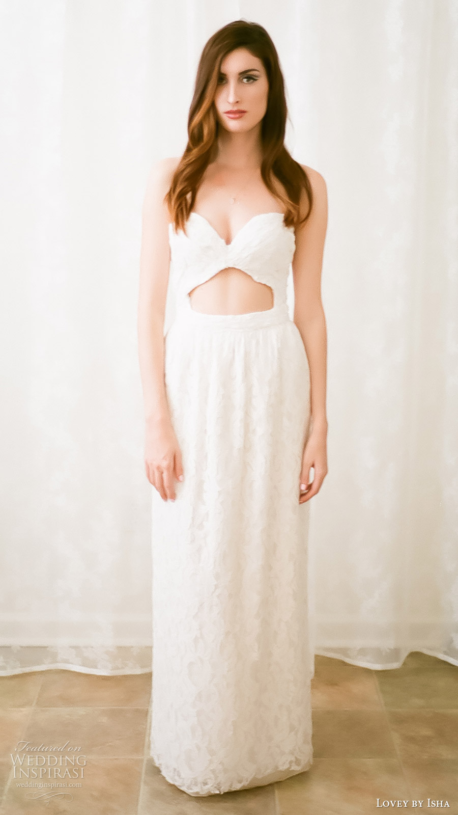 lovey by isha spring 2016 strapless sweetheart cutout bodice column wedding dress (01) mv lovey by isha spring 2016 strapless sweetheart cutout bodice column wedding dress (01) mv