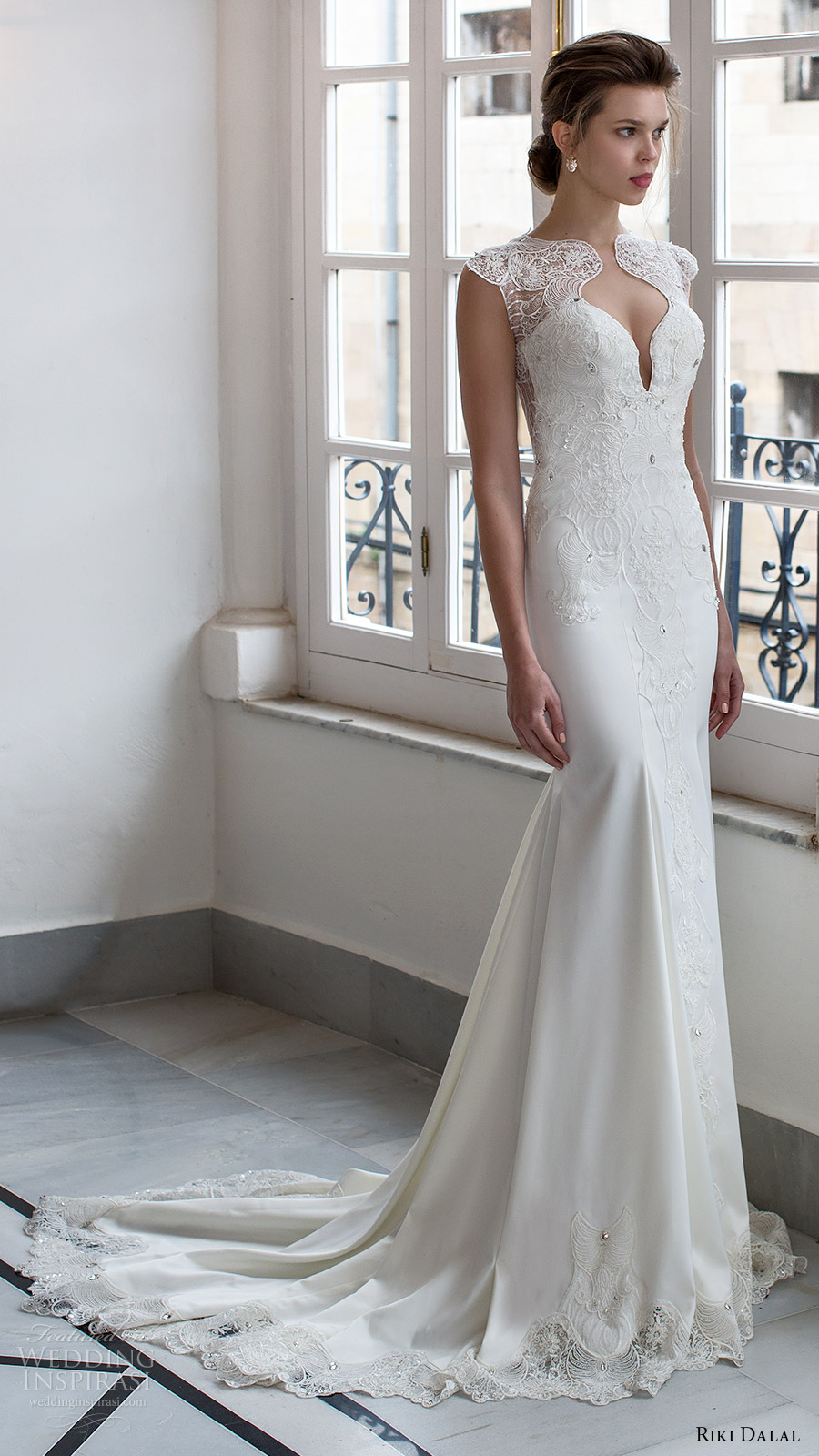 riki dalal bridal 2016 cap sleeves sweetheart illusion jewel sheath trumpet lace bodice wedding dress (1801) mv elegant