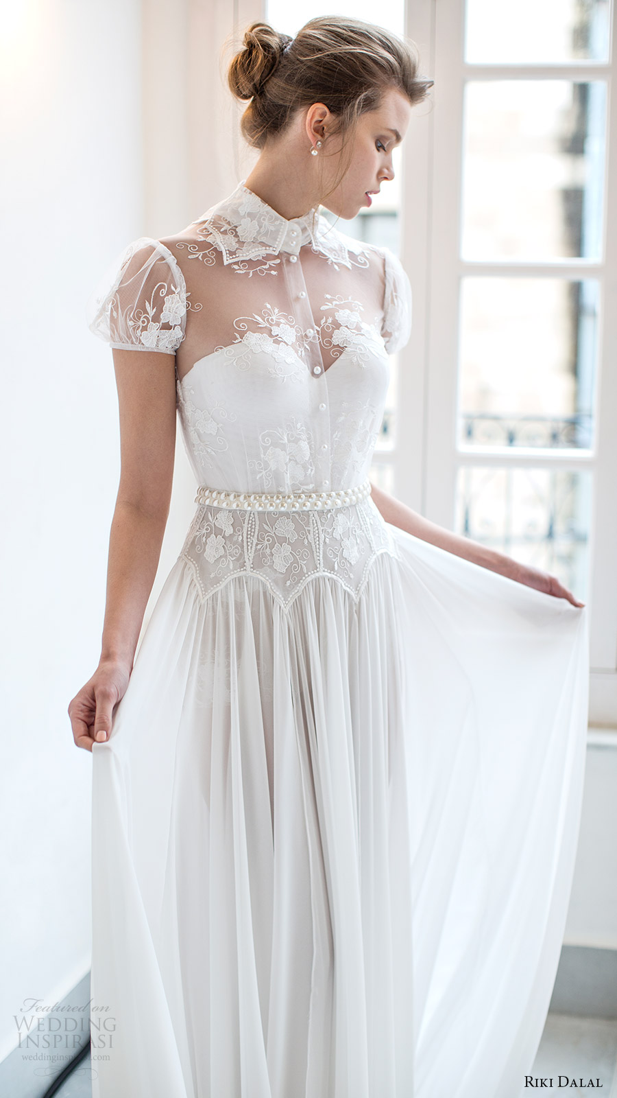 riki dalal bridal 2016 short puff sleeves sweetheart illusion collar shirt bodice a line wedding dress (1802) mv romantic slit skirt riki dalal bridal 2016 short puff sleeves sweetheart illusion collar shirt bodice a line wedding dress (1802) mv romantic slit skirt