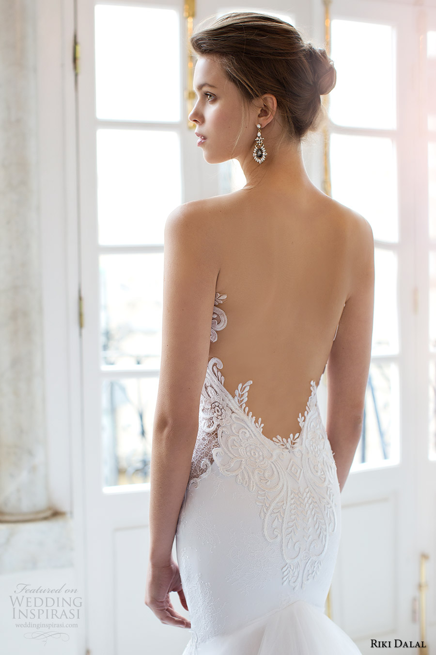 riki dalal bridal 2016 sleeveless plunging sweetheart illusion jewel sheer bodice mermaid wedding dress (1804) zbv low back sexy glam long train