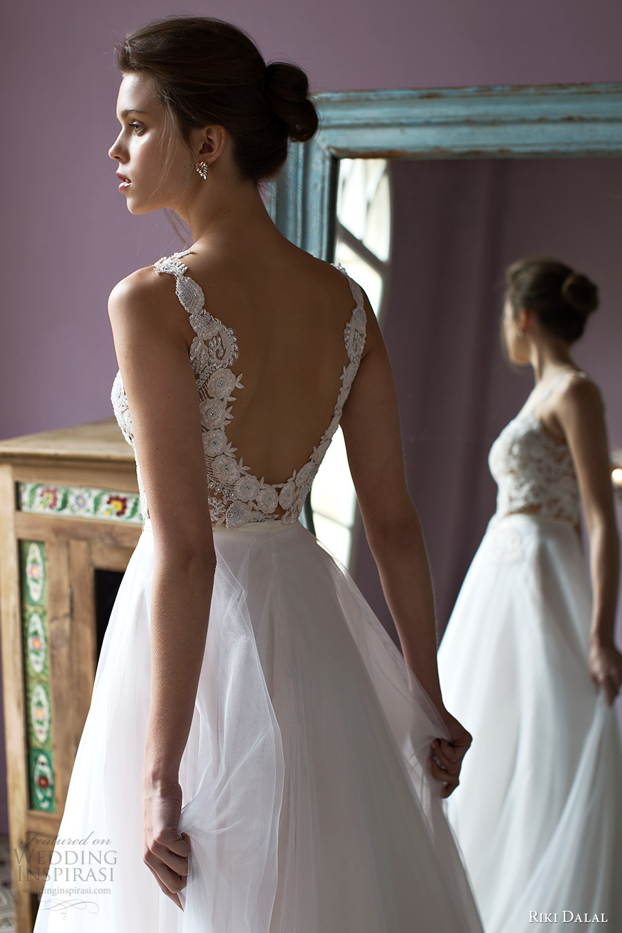 riki dalal bridal 2016 sleeveless plunging sweetheart lace bodice a line wedding dress (1805) zbv sexy romantic vback