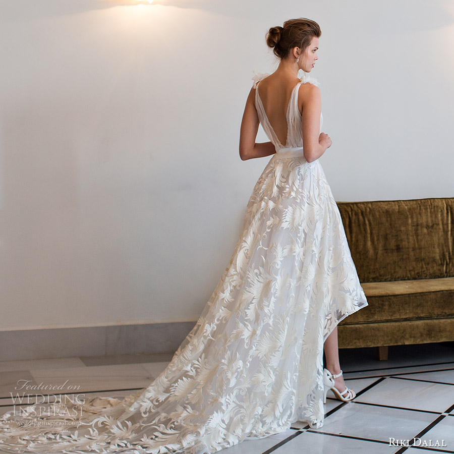 riki dalal bridal 2016 sleeveless tie straps deep vneck high low a line wedding dress (1814) bv retro romantic casual long train riki dalal bridal 2016 sleeveless tie straps deep vneck high low a line wedding dress (1814) bv retro romantic casual long train
