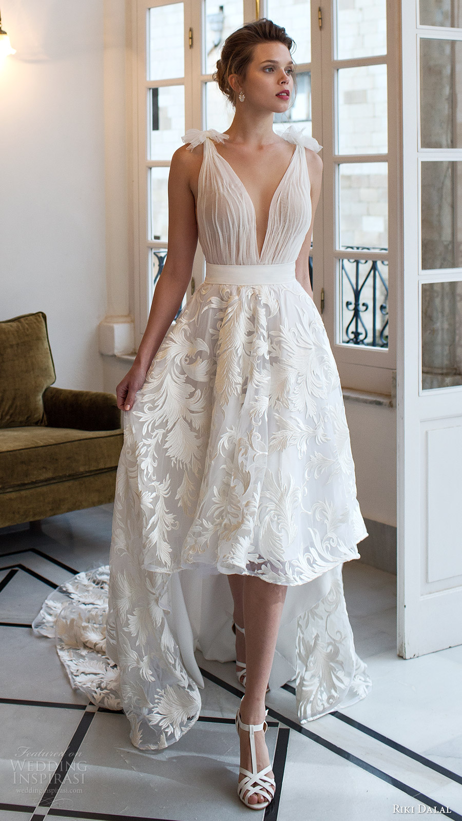 riki dalal bridal 2016 sleeveless tie straps deep vneck high low a line wedding dress (1814) mv retro romantic casual riki dalal bridal 2016 sleeveless tie straps deep vneck high low a line wedding dress (1814) mv retro romantic casual