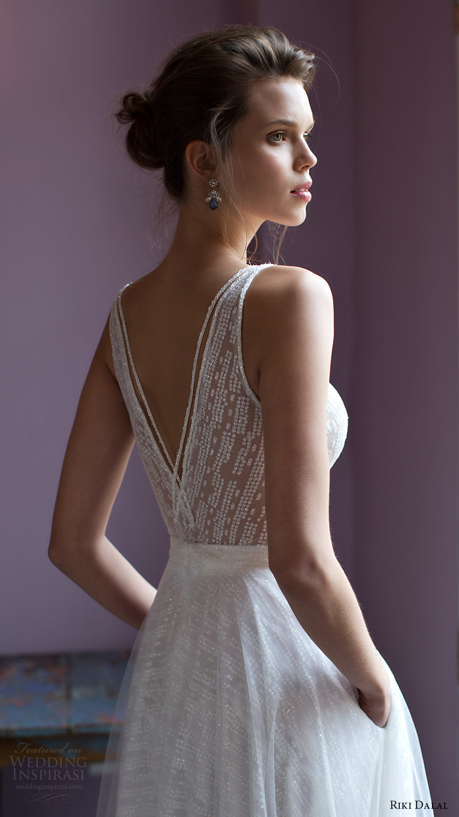 riki dalal bridal 2016 sleeveless v neck strap beaded bodice a line wedding dress (1809) zbv romantic vback