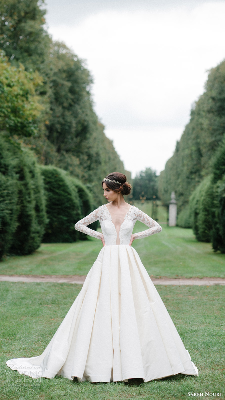 sareh nouri bridal fall 2016 long sleeve deep vneck aline ball gown wedding dress (laylee) fv romantic elegant