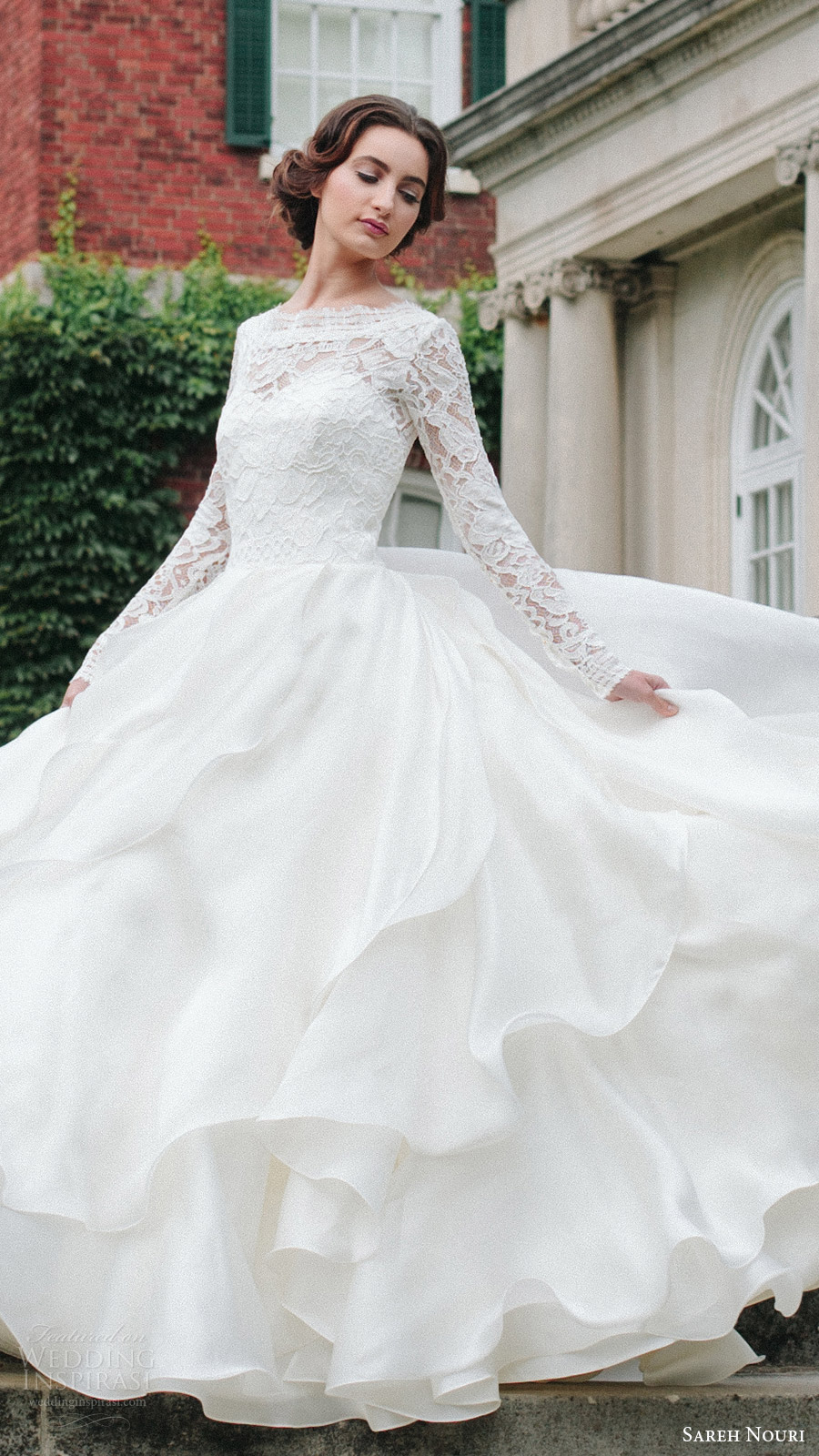 sareh nouri bridal fall 2016 long sleeves sweetheart illusion jewel neck a line ball gown wedding dress (mona lisa) fv elegant romantic