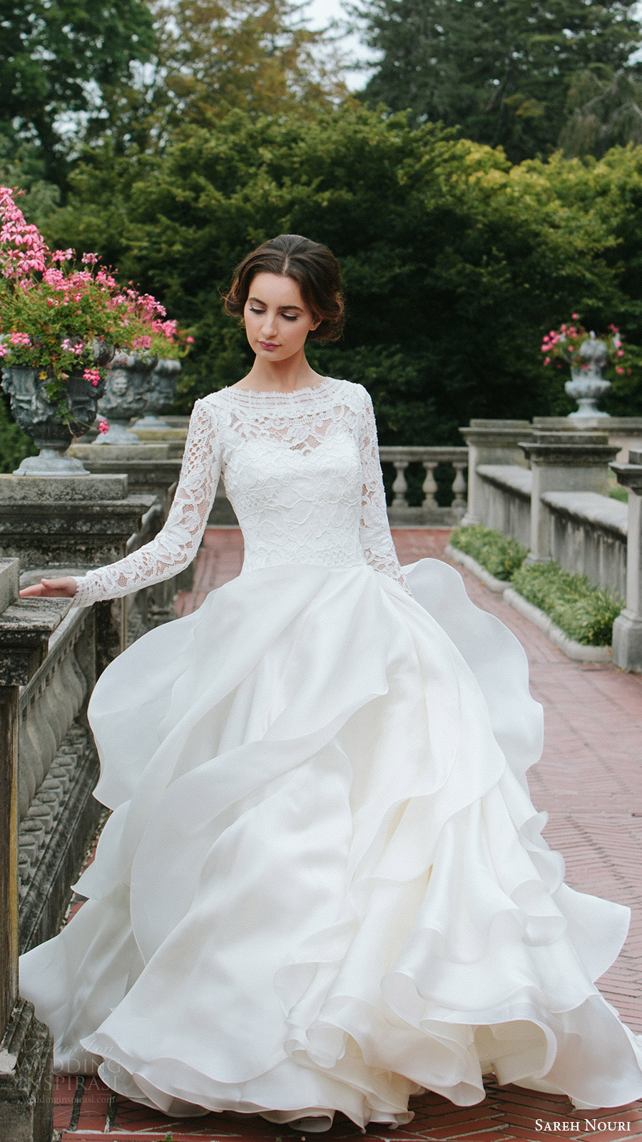 sareh nouri bridal fall 2016 long sleeves sweetheart illusion jewel neck a line ball gown wedding dress (mona lisa) fv    elegant romantic