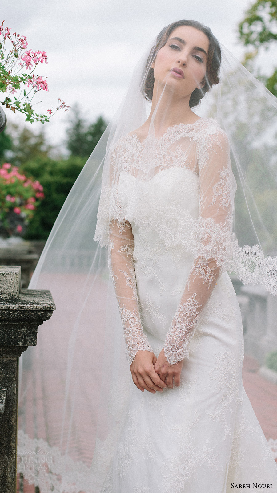 sareh nouri bridal fall 2016 long sleeves sweetheart illusion jewel neck lace wedding dress (miriam) zv elegant romantic