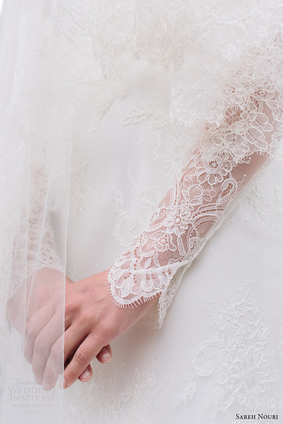 sareh nouri bridal fall 2016 long sleeves sweetheart illusion jewel neck lace wedding dress (miriam) zv  elegant romantic