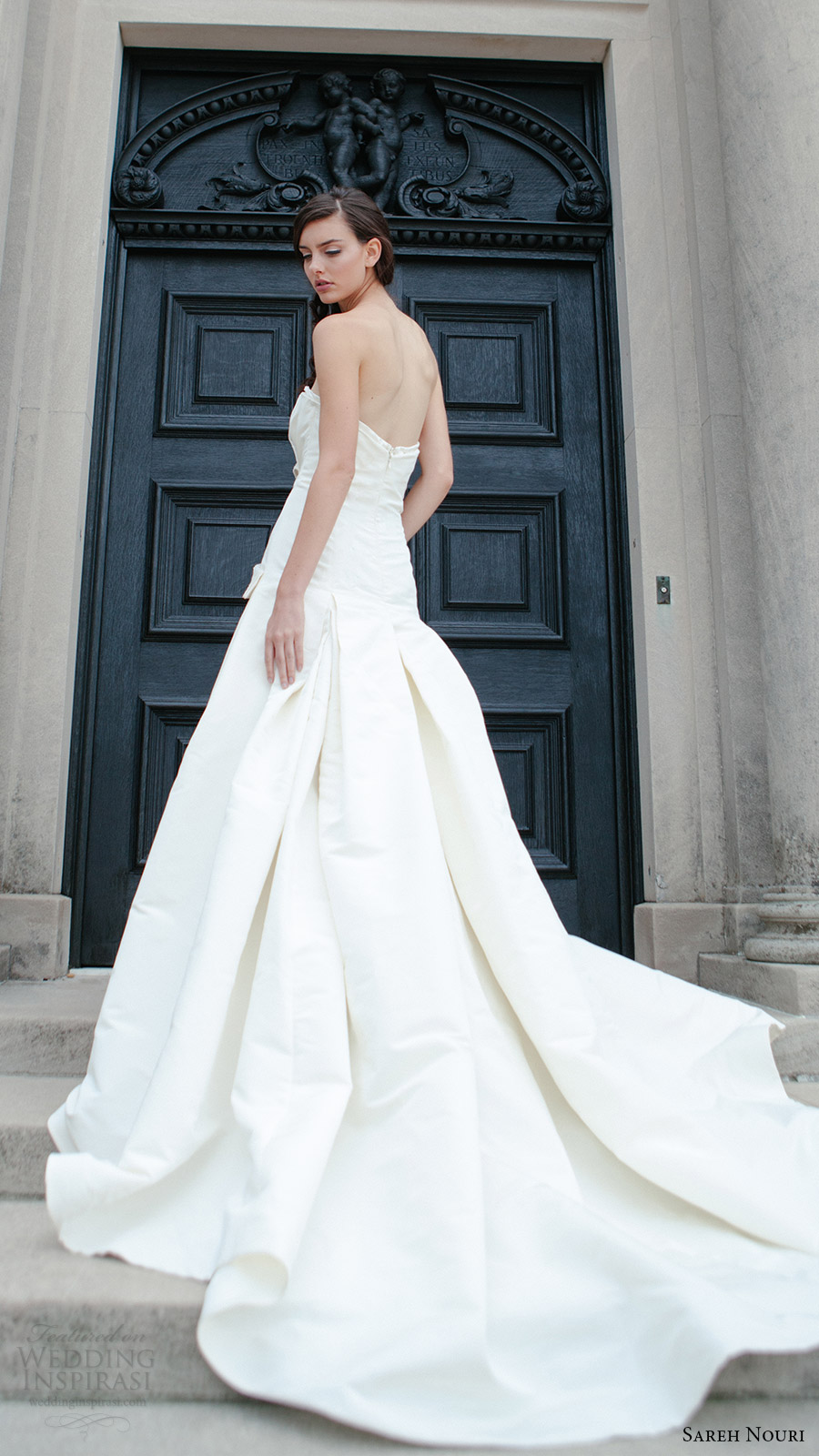 sareh nouri bridal fall 2016 strapless straight across a line wedding dress (tara) bv slit skirt pocket edgy