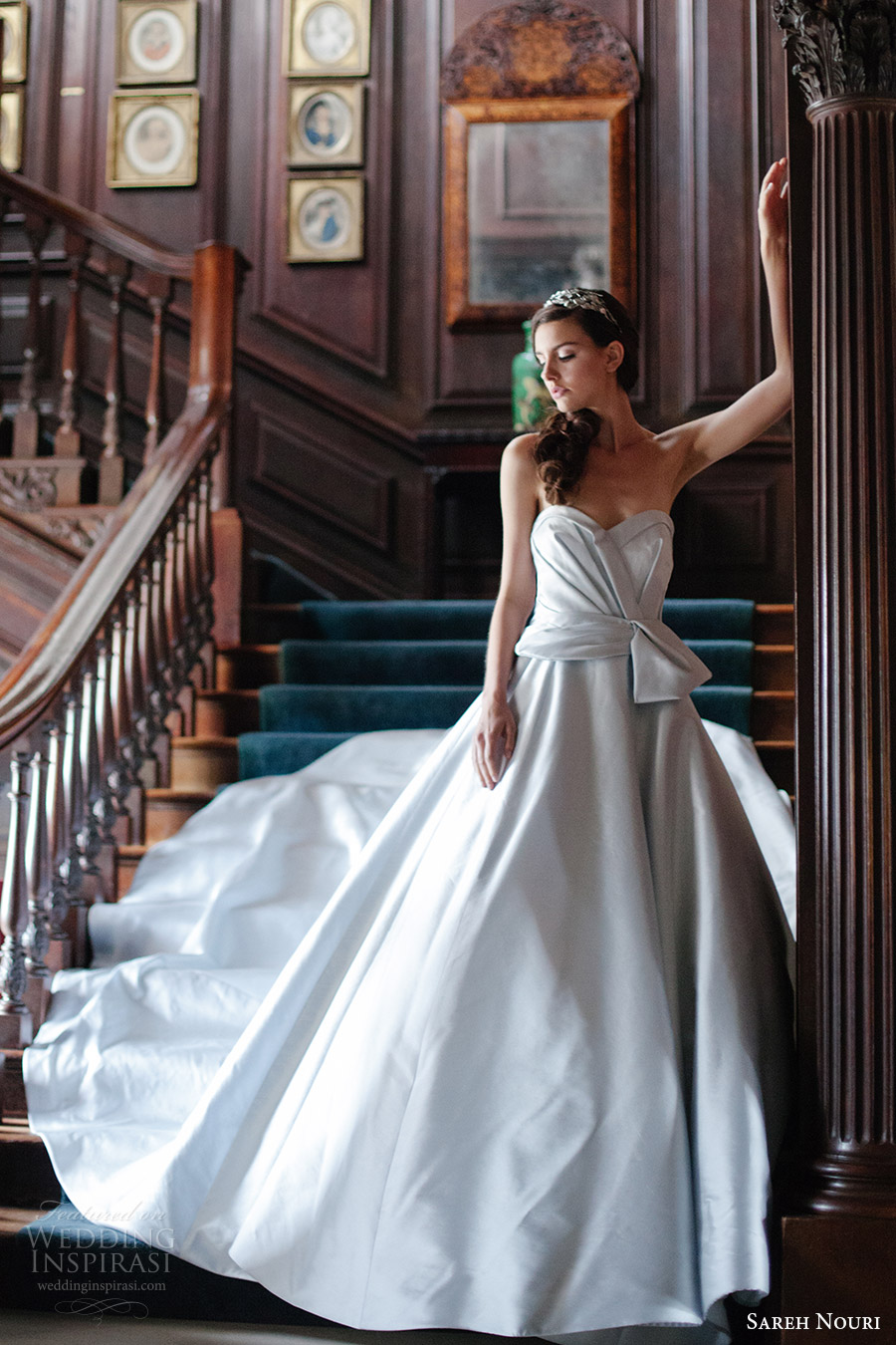 sareh nouri bridal fall 2016 strapless straight across blue color ball gown wedding dress (yasmine) fv  train romantic